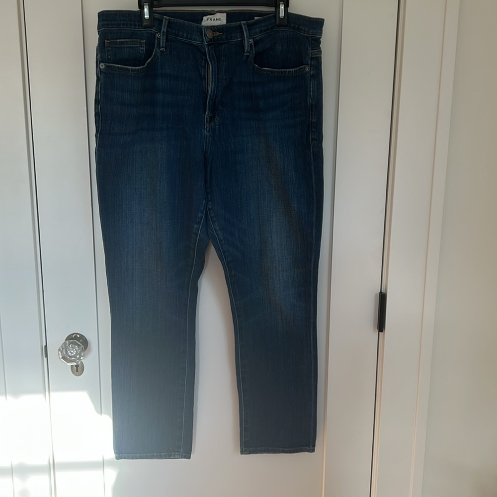 🕶️FRAME Denim Blue Le Beau Boyfriend Jean Burnside Wash Size 32 / 14 - Picture 2 of 8